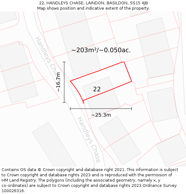 22, HANDLEYS CHASE, LAINDON, BASILDON, SS15 4JB: Plot and title map