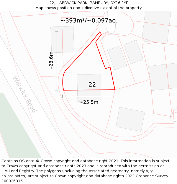 22, HARDWICK PARK, BANBURY, OX16 1YE: Plot and title map