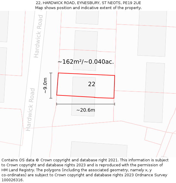 22, HARDWICK ROAD, EYNESBURY, ST NEOTS, PE19 2UE: Plot and title map