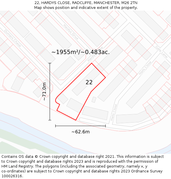 22, HARDYS CLOSE, RADCLIFFE, MANCHESTER, M26 2TN: Plot and title map