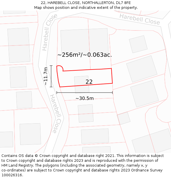 22, HAREBELL CLOSE, NORTHALLERTON, DL7 8FE: Plot and title map