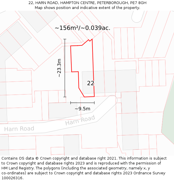 22, HARN ROAD, HAMPTON CENTRE, PETERBOROUGH, PE7 8GH: Plot and title map