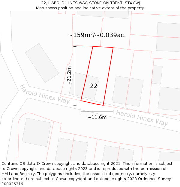 22, HAROLD HINES WAY, STOKE-ON-TRENT, ST4 8WJ: Plot and title map