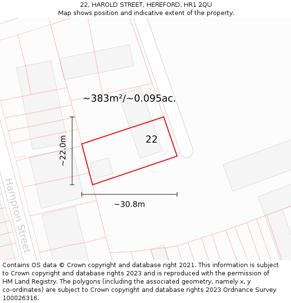 22, HAROLD STREET, HEREFORD, HR1 2QU: Plot and title map