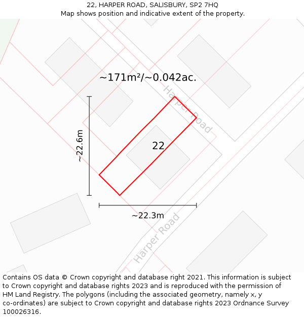 22, HARPER ROAD, SALISBURY, SP2 7HQ: Plot and title map