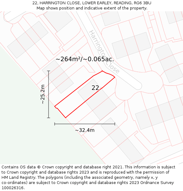 22, HARRINGTON CLOSE, LOWER EARLEY, READING, RG6 3BU: Plot and title map