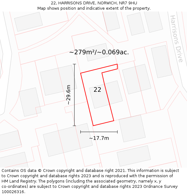 22, HARRISONS DRIVE, NORWICH, NR7 9HU: Plot and title map