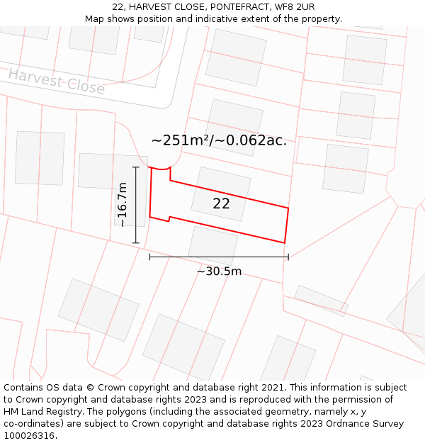 22, HARVEST CLOSE, PONTEFRACT, WF8 2UR: Plot and title map