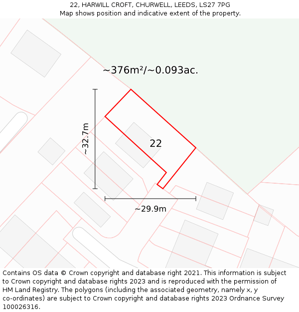 22, HARWILL CROFT, CHURWELL, LEEDS, LS27 7PG: Plot and title map