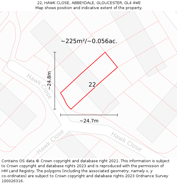 22, HAWK CLOSE, ABBEYDALE, GLOUCESTER, GL4 4WE: Plot and title map