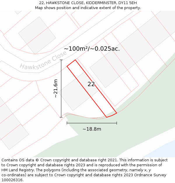 22, HAWKSTONE CLOSE, KIDDERMINSTER, DY11 5EH: Plot and title map