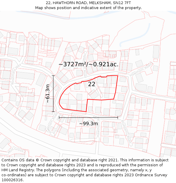22, HAWTHORN ROAD, MELKSHAM, SN12 7FT: Plot and title map