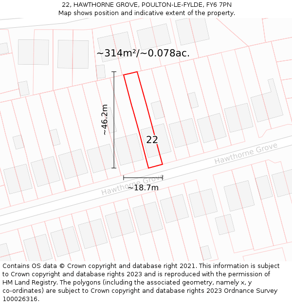 22, HAWTHORNE GROVE, POULTON-LE-FYLDE, FY6 7PN: Plot and title map