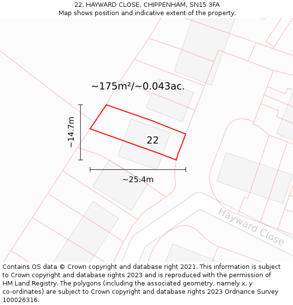 22, HAYWARD CLOSE, CHIPPENHAM, SN15 3FA: Plot and title map