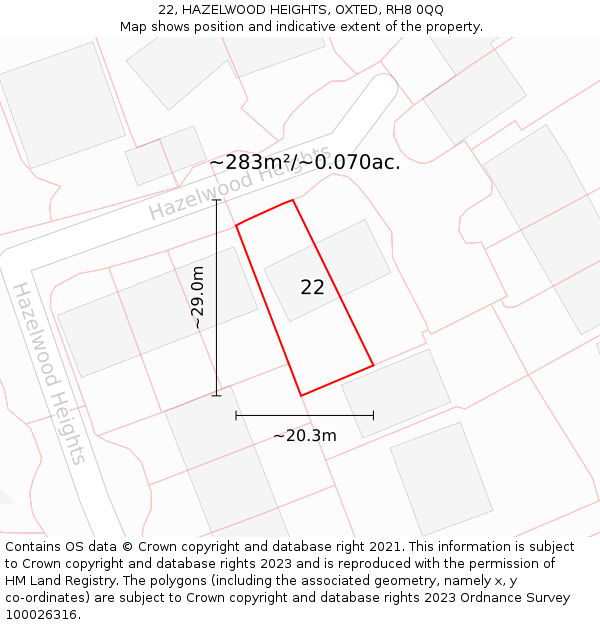22, HAZELWOOD HEIGHTS, OXTED, RH8 0QQ: Plot and title map
