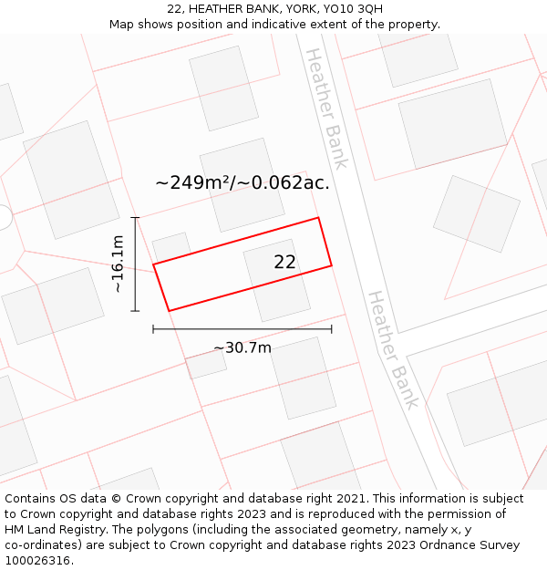 22, HEATHER BANK, YORK, YO10 3QH: Plot and title map