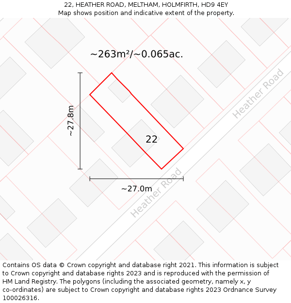 22, HEATHER ROAD, MELTHAM, HOLMFIRTH, HD9 4EY: Plot and title map