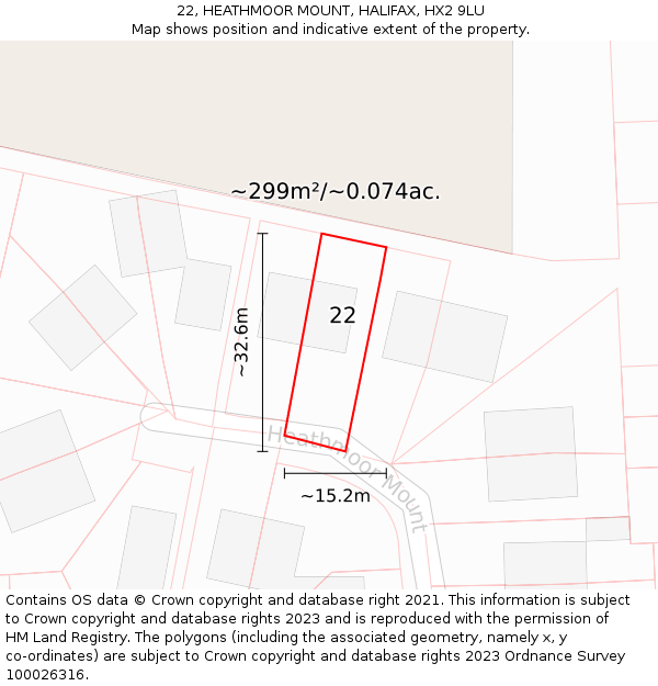 22, HEATHMOOR MOUNT, HALIFAX, HX2 9LU: Plot and title map