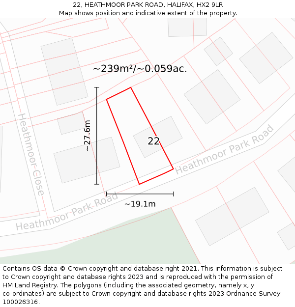22, HEATHMOOR PARK ROAD, HALIFAX, HX2 9LR: Plot and title map