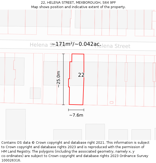 22, HELENA STREET, MEXBOROUGH, S64 9PF: Plot and title map