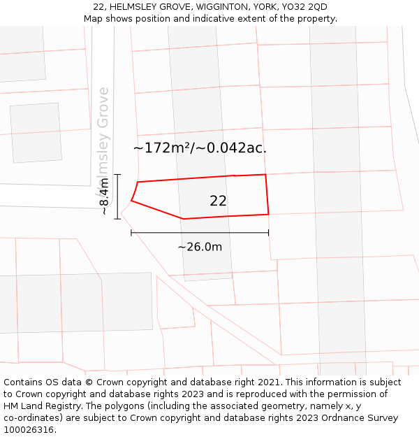 22, HELMSLEY GROVE, WIGGINTON, YORK, YO32 2QD: Plot and title map