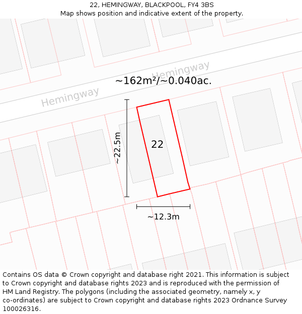 22, HEMINGWAY, BLACKPOOL, FY4 3BS: Plot and title map