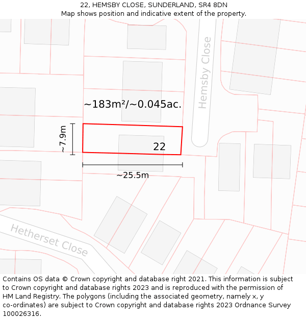 22, HEMSBY CLOSE, SUNDERLAND, SR4 8DN: Plot and title map