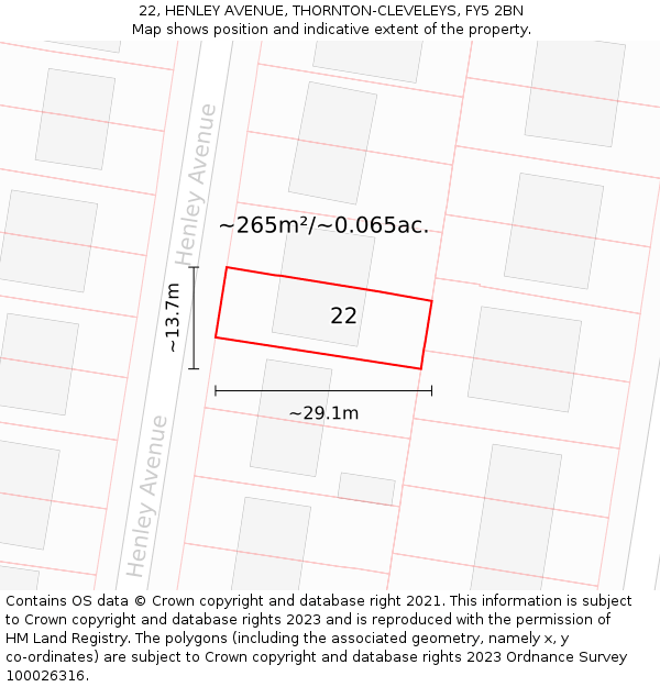 22, HENLEY AVENUE, THORNTON-CLEVELEYS, FY5 2BN: Plot and title map
