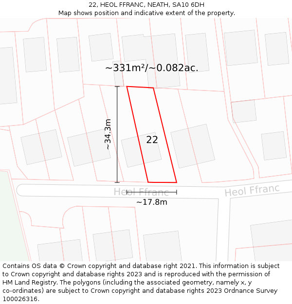 22, HEOL FFRANC, NEATH, SA10 6DH: Plot and title map