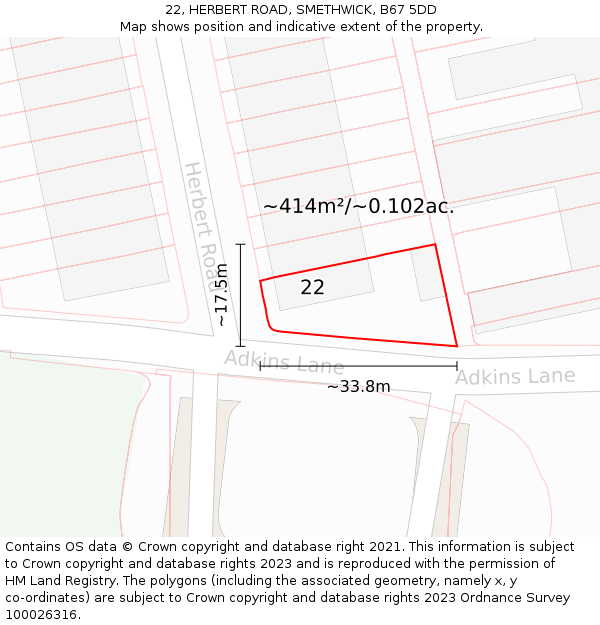 22, HERBERT ROAD, SMETHWICK, B67 5DD: Plot and title map
