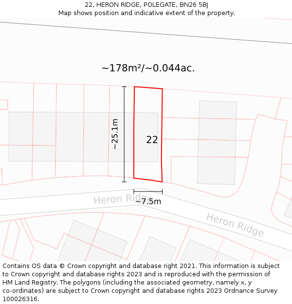 22, HERON RIDGE, POLEGATE, BN26 5BJ: Plot and title map