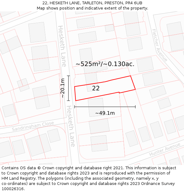 22, HESKETH LANE, TARLETON, PRESTON, PR4 6UB: Plot and title map