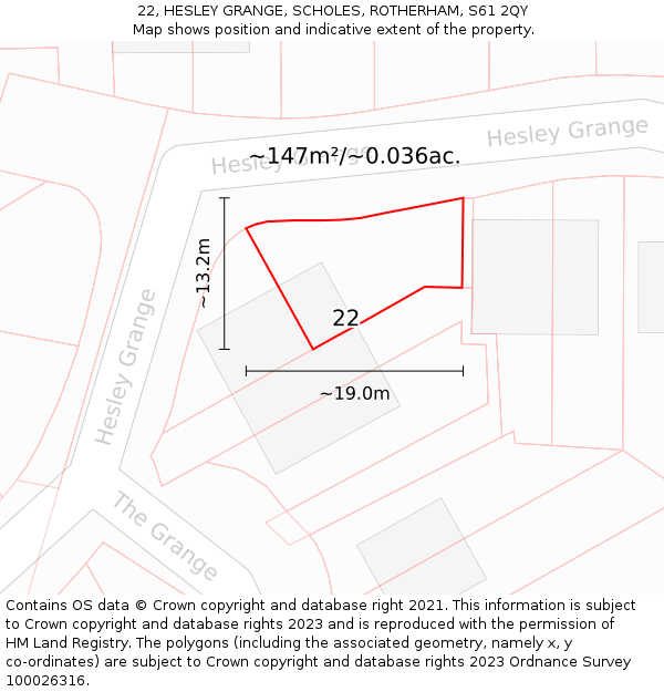 22, HESLEY GRANGE, SCHOLES, ROTHERHAM, S61 2QY: Plot and title map