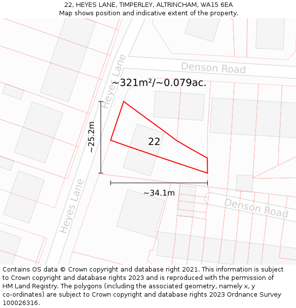 22, HEYES LANE, TIMPERLEY, ALTRINCHAM, WA15 6EA: Plot and title map
