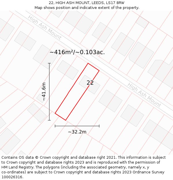 22, HIGH ASH MOUNT, LEEDS, LS17 8RW: Plot and title map