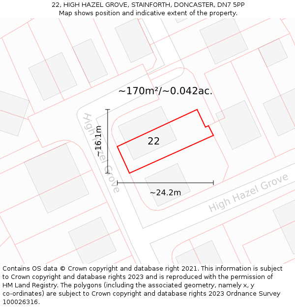 22, HIGH HAZEL GROVE, STAINFORTH, DONCASTER, DN7 5PP: Plot and title map