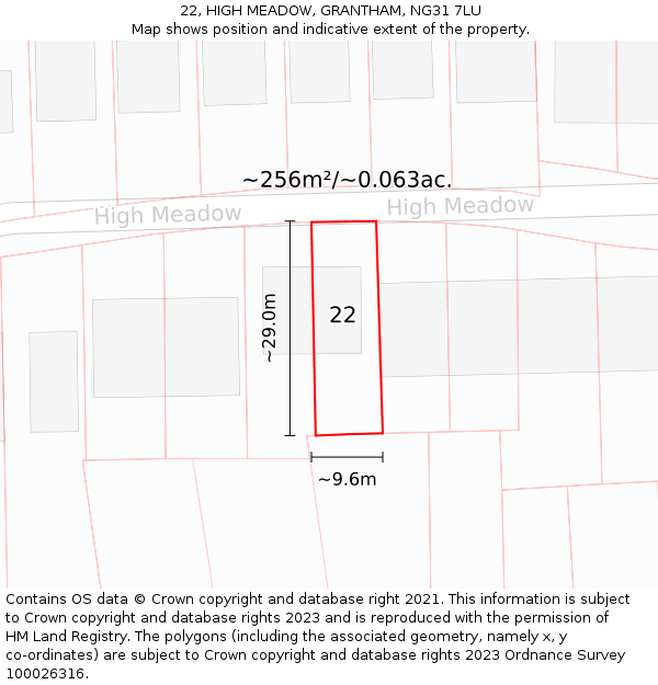22, HIGH MEADOW, GRANTHAM, NG31 7LU: Plot and title map