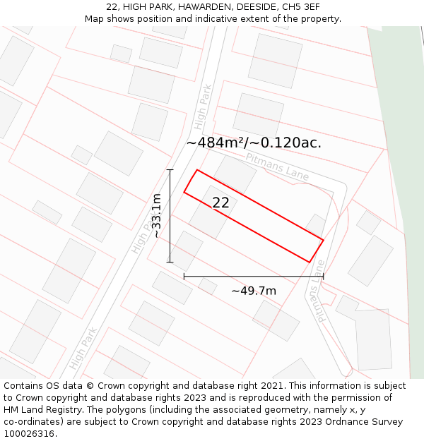 22, HIGH PARK, HAWARDEN, DEESIDE, CH5 3EF: Plot and title map