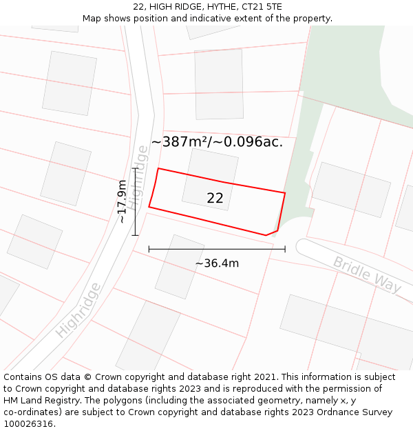 22, HIGH RIDGE, HYTHE, CT21 5TE: Plot and title map