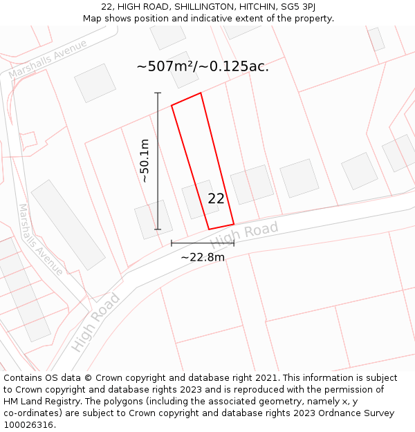 22, HIGH ROAD, SHILLINGTON, HITCHIN, SG5 3PJ: Plot and title map