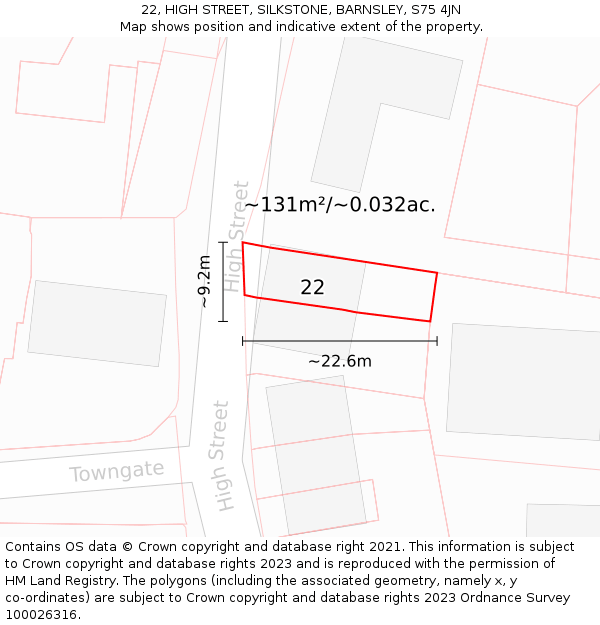 22, HIGH STREET, SILKSTONE, BARNSLEY, S75 4JN: Plot and title map