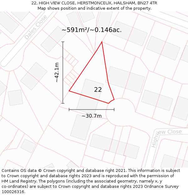 22, HIGH VIEW CLOSE, HERSTMONCEUX, HAILSHAM, BN27 4TR: Plot and title map