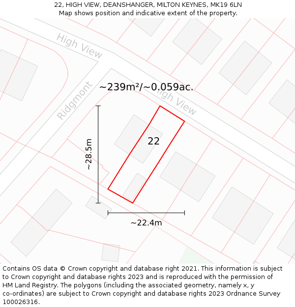 22, HIGH VIEW, DEANSHANGER, MILTON KEYNES, MK19 6LN: Plot and title map