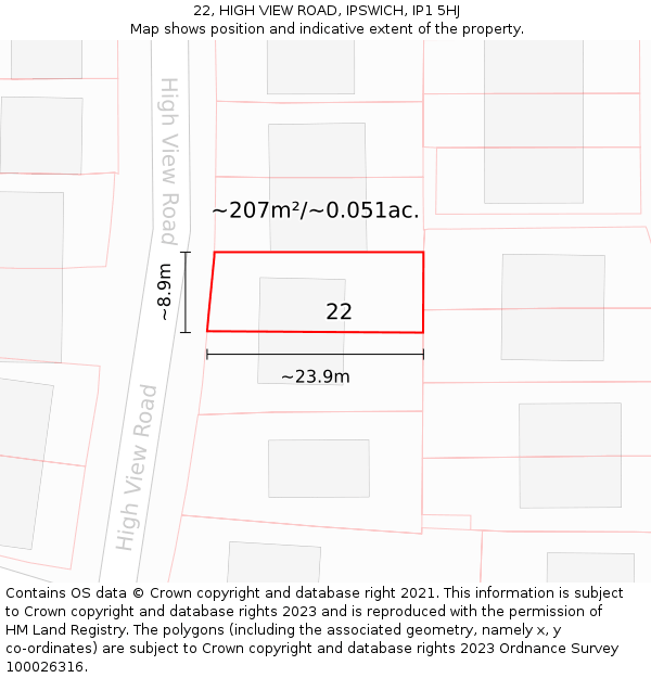 22, HIGH VIEW ROAD, IPSWICH, IP1 5HJ: Plot and title map
