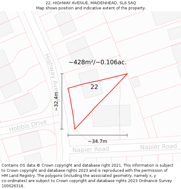 22, HIGHWAY AVENUE, MAIDENHEAD, SL6 5AQ: Plot and title map