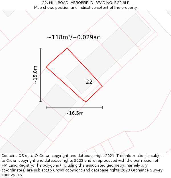 22, HILL ROAD, ARBORFIELD, READING, RG2 9LP: Plot and title map