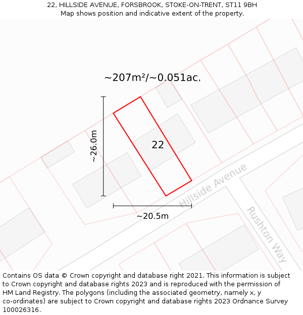 22, HILLSIDE AVENUE, FORSBROOK, STOKE-ON-TRENT, ST11 9BH: Plot and title map
