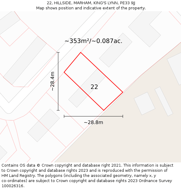 22, HILLSIDE, MARHAM, KING'S LYNN, PE33 9JJ: Plot and title map