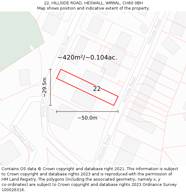 22, HILLSIDE ROAD, HESWALL, WIRRAL, CH60 0BH: Plot and title map