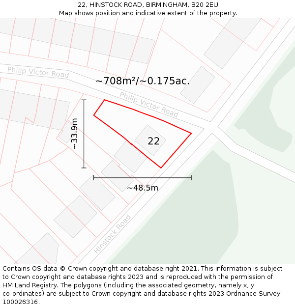 22, HINSTOCK ROAD, BIRMINGHAM, B20 2EU: Plot and title map